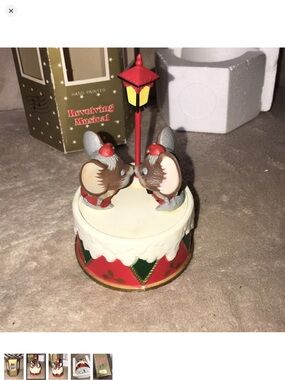 Revolving Musical Holiday Mice Snowy Music Box - broken